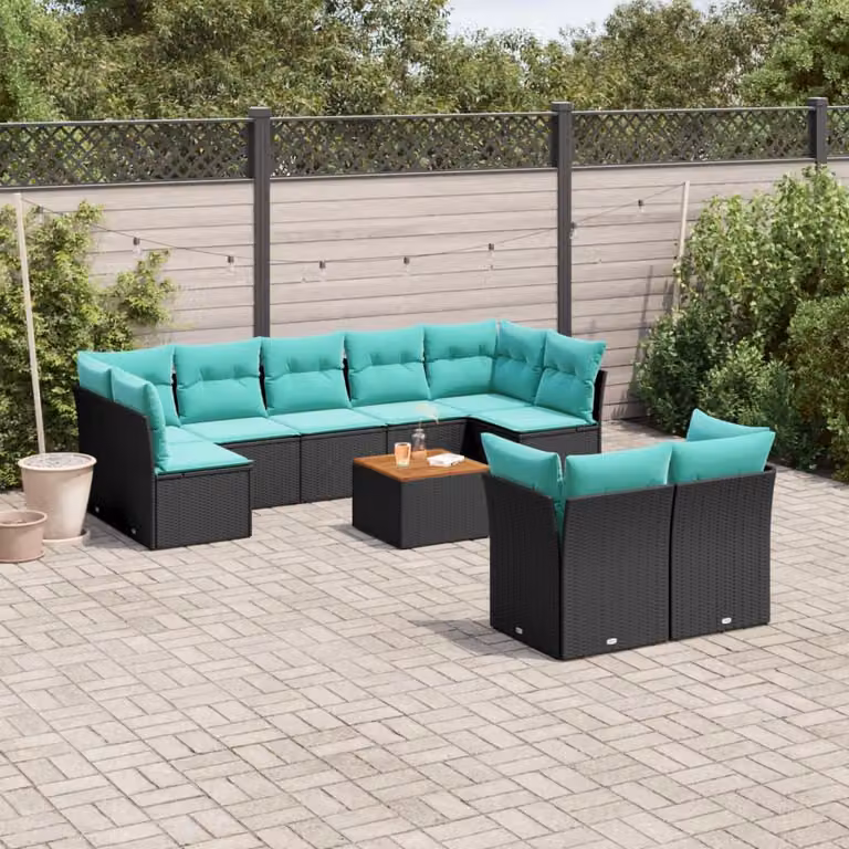 Maison Exclusive - Set da giardino 10 pezzi con cuscini in polyrattan nero