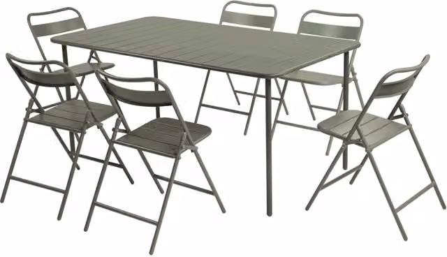 Set tavolo da giardino in acciaio con 6 sedie pieghevoli, 160cm, verde