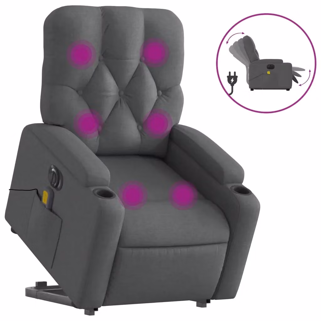 Poltrona Alzapersona Elettrica con Massaggio vidaXL, Grigia in Tessuto con Braccioli per Senior – 2