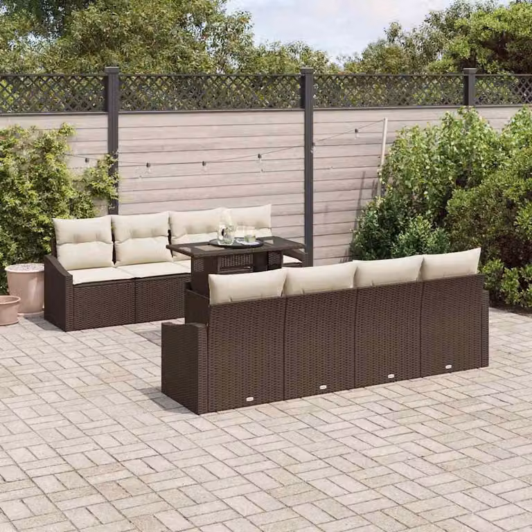 Maison Exclusive - Set da giardino con divano, 9 pezzi, color marrone, in rattan sintetico