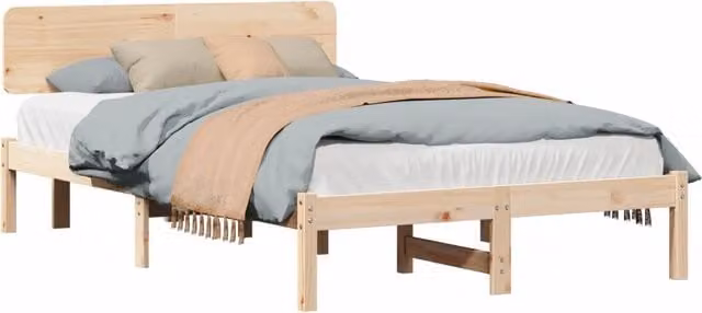 Letto matrimoniale Design In in pino massello color marrone e beige L/P/H: 120 x 200 x 74 cm