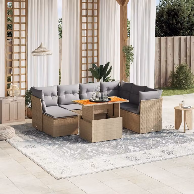 vidaXL Set Divano da Giardino 8 pz in Polyrattan con Cuscini Beige e Grigio per Terrazza e Giardino