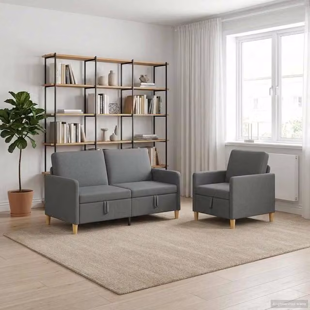 Set di divani moderni vidaXL con contenitore a scomparsa in tessuto, colore grigio e marrone, L/P/H: 152 x 87 x 78 cm – 1