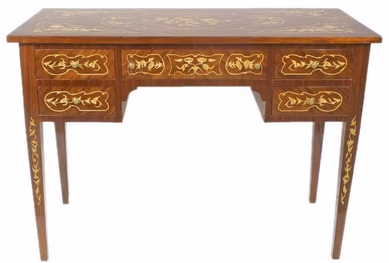 Casa Padrino Scrivania barocca marrone/oro 120 x 60 x h. 80 cm - Scrivania artigianale in legno massiccio con 5 cassetti - Mobili da ufficio in stile barocco