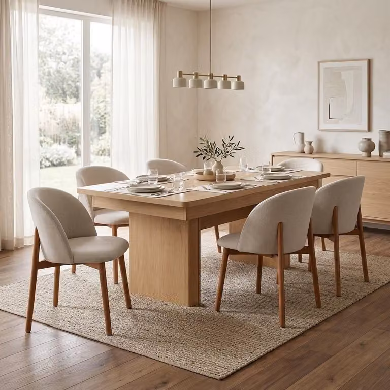 Set da pranzo bianco e marrone grande tavolo da pranzo sedie imbottite, 7 pezzi