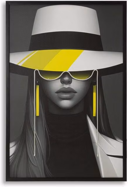 Stampa Artistica con LED integrati su Tela Moden Margot - Quadro glamour 80x120 cm - Stile Contemporaneo Bianco e Nero
