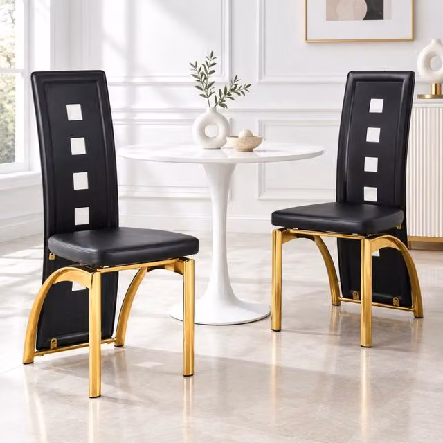 Set di 2 sedie da pranzo nere e oro in PU e metallo
