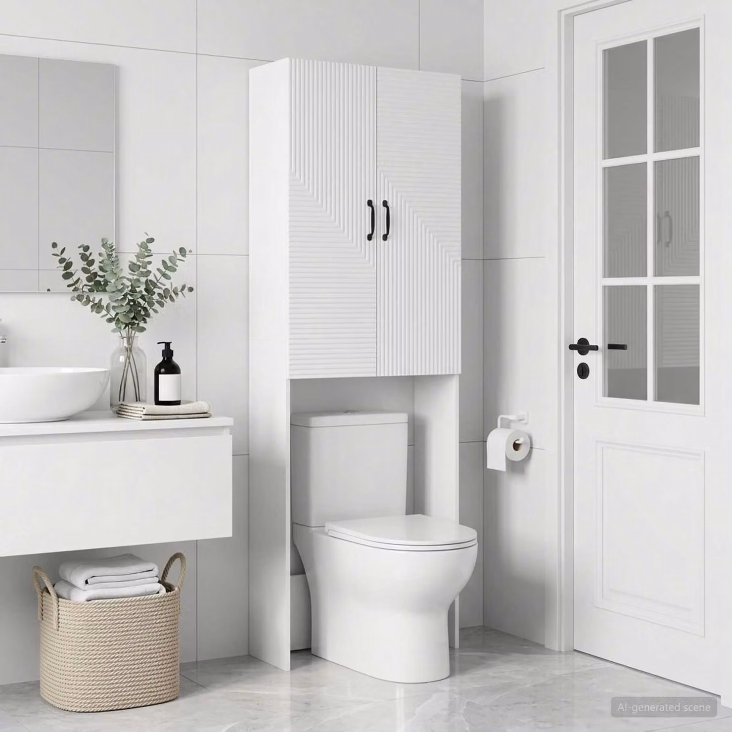 Mobiletto da bagno vidaXL HAARLEM moderno in MDF e metallo, Bianco e Nero, L: 66 cm, P: 25,5 cm, H: 190 cm