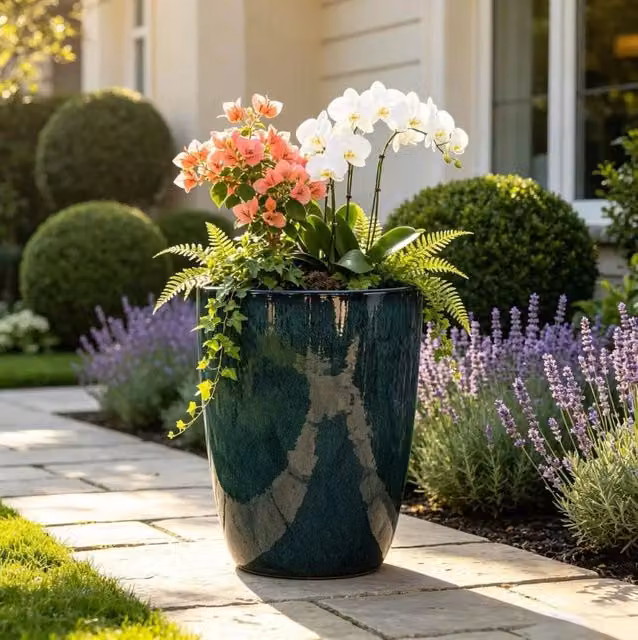 Vaso in ceramica verde muschio Ø38,5 cm, H 49,5 cm con drenaggio