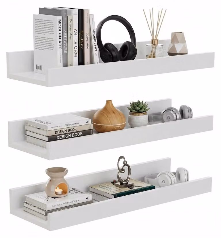 Mensole a parete in MDF, set da 3 pezzi, 40 cm, con sistema di fissaggio antiscivolo, ideali per l'ingresso