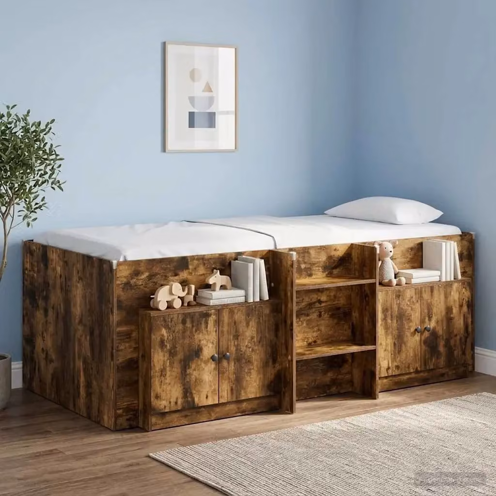 Set di 2 armadietti per letto in quercia affumicata, design moderno, L: 66 cm, P: 35 cm, H: 48 cm