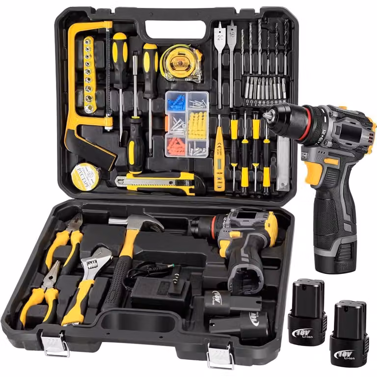Set di trapani Avvitatore Accu con motore brushless, 120 pezzi e 2 batterie al litio da 2Ah