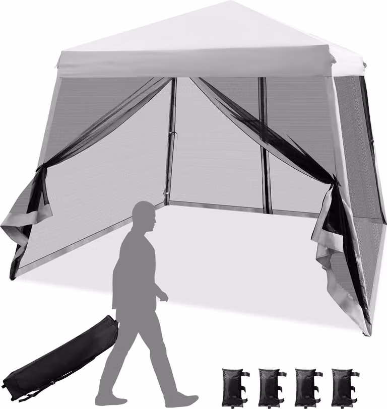 COSTWAY 3x3m gazebo pop up con zanzariera e sacchi di sabbia, gazebo pieghevole, protezione UV 50+, tenda da giardino stabile per feste, gazebo da giardino per giardino, inclusa borsa avvolgibile (grigio)