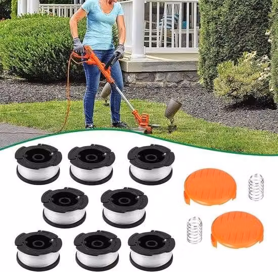 DriSubt 8PCS AF-100 bobina trimmer e filo per Black & Decker linea trimmer strumento di ricambio linea, 30ft 0 "bobina di ricambio con alimentazione automatica linea (con 2 tappi + 2 molle) (8 pezzi)