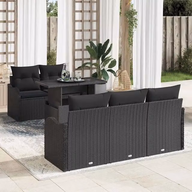 Set Divano da Giardino 6 pz Nero polyrattan 3348379