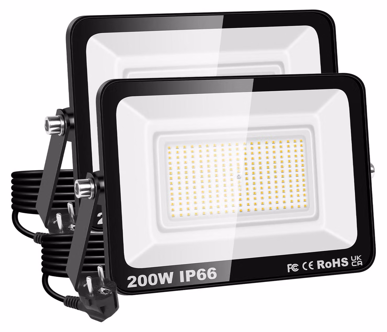 Fari a LED da 200W, grado di protezione IP66, 20000 lumen, luce bianco caldo 3000K, confezione da 2 pezzi