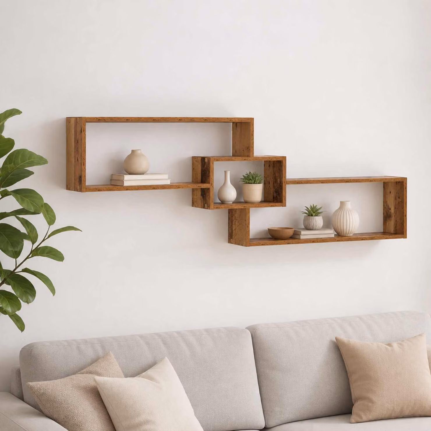 Scaffale da parete vidaXL in legno color marrone antico, design moderno per soggiorno, L: 158 cm, P: 17 cm, H: 53 cm
