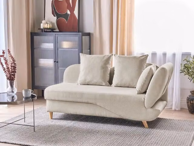 Chaise Longue in tessuto beige lato destro con contenitore stile moderno glamour salotto camera da letto