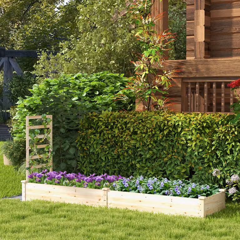 Aiuola da giardino rialzata con fioriera e traliccio Costway in legno marrone L: 235 cm, P: 63 cm, H: 102 cm
