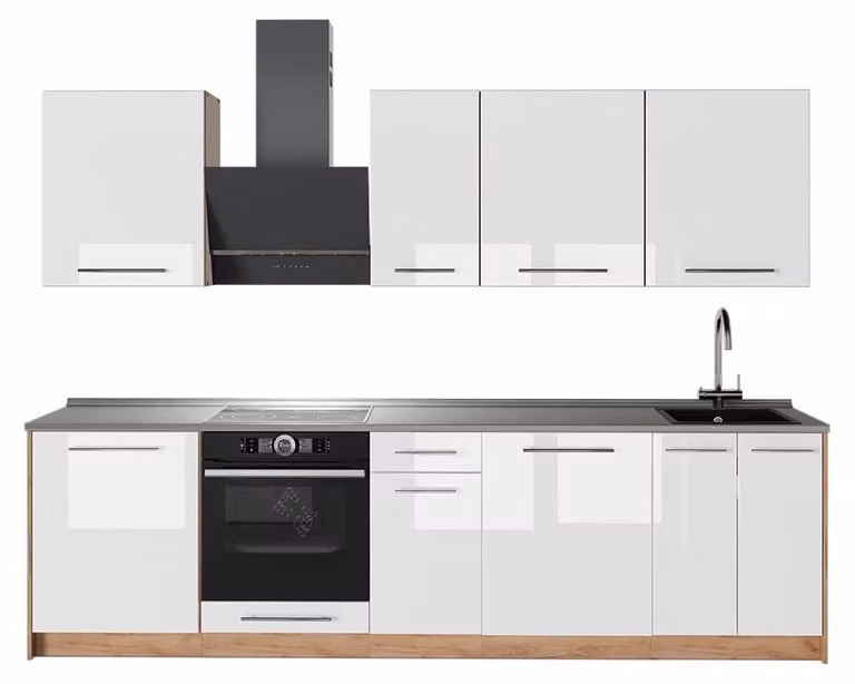 Cucina componibile Vicco Fame-Line Bianco lucido/Rovere dorato 280 cm, PL Marmo, Model 64210