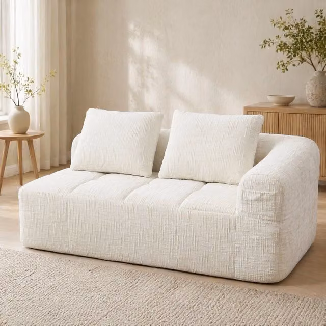 Sofa con chaise longue; tasche laterali; 158x90x60 cm; chenille beige