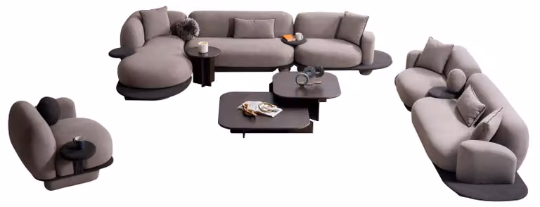 Exklusive Graue Sofagarnitur Textil Sofa Polstersessel Couchtisch