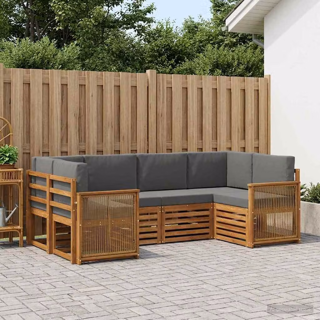 Set di divani da esterno vidaXL a forma di L in legno di acacia con cuscini, colore beige e antracite