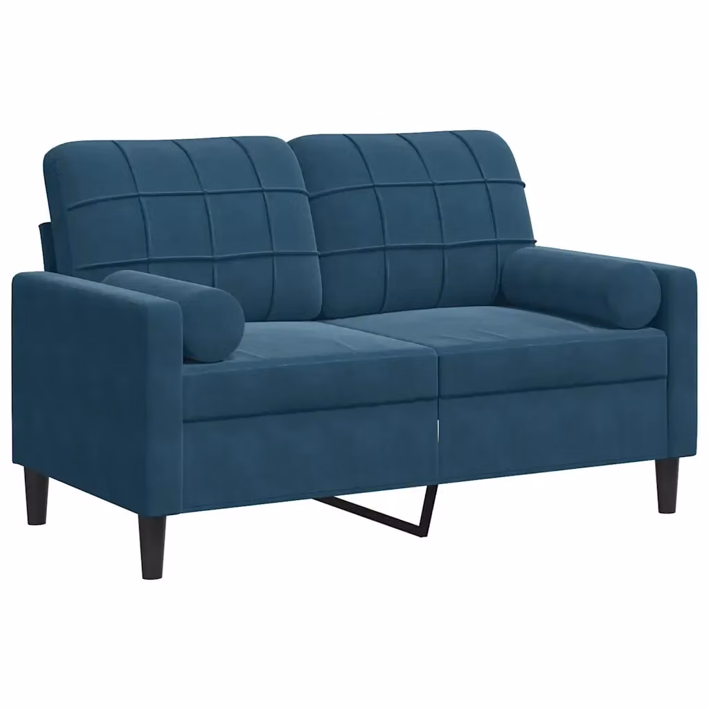 Divano a 2 posti moderno vidaXL in velluto blu con cuscini e coperture rimovibili L: 137 cm, P: 80 cm, H: 77 cm – 2