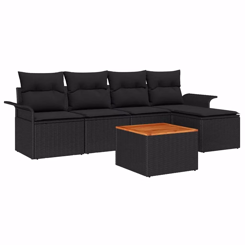 Set Divano da Giardino vidaXL 6 pz in Polyrattan Nero con Cuscini e Contenitore per Archiviazione – 2