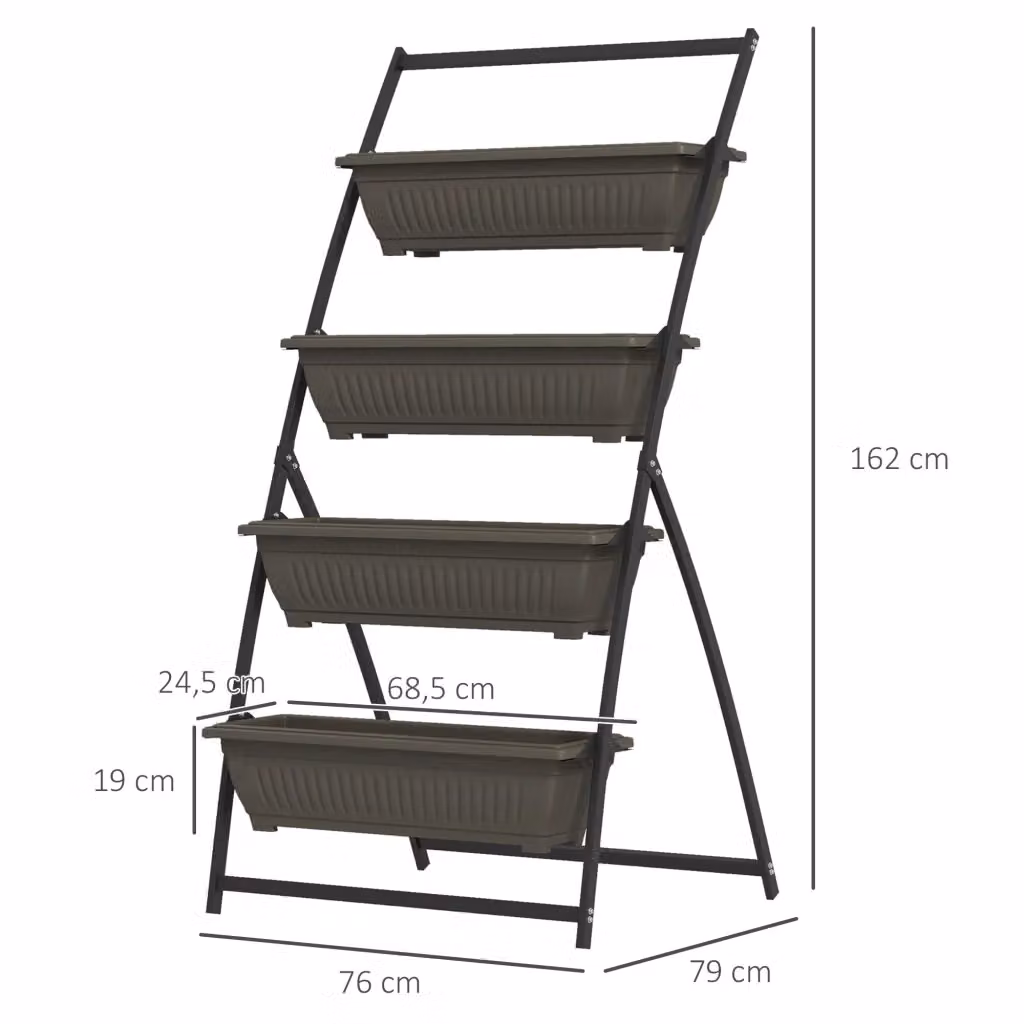 Portafiori WISHDOR a 4 livelli in acciaio e plastica, marrone, L: 76 cm, P: 79 cm, H: 162 cm – 2