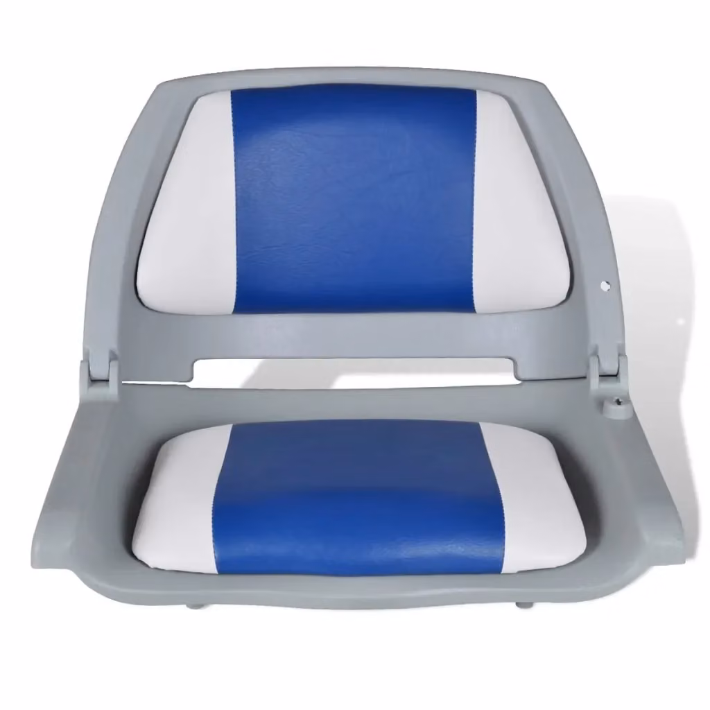 Set di 2 sedili pieghevoli per barca vidaXL con cuscini a righe blu e bianco, L 41 cm x P 51 cm x H 48 cm – 2