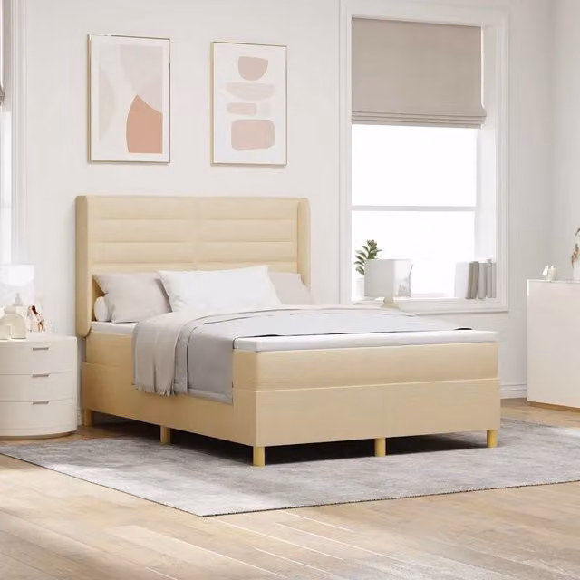 Letto a molle moderno vidaXL in tessuto beige con strisce LED e porta di ricarica USB L/P: 160 x 200 cm