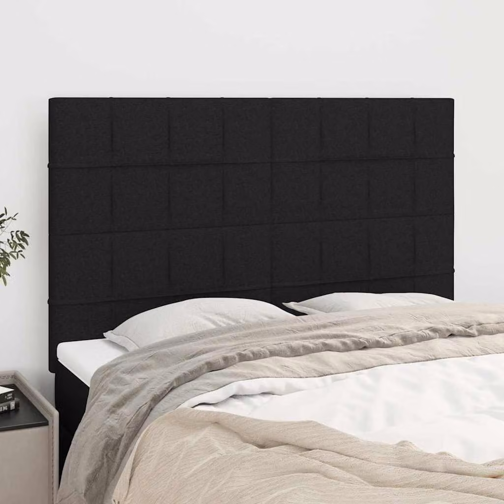 Testiera per letto vidaXL in tessuto nero con pannello imbottito, L: 144 cm, P: 5 cm, H: 118/128 cm
