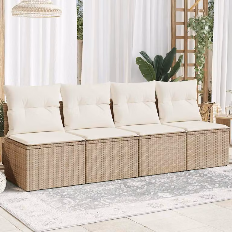 vidaXL Divano da Giardino a 4 Posti in Polyrattan Beige con Cuscini Imbottiti e Rivestimenti Rimovibili