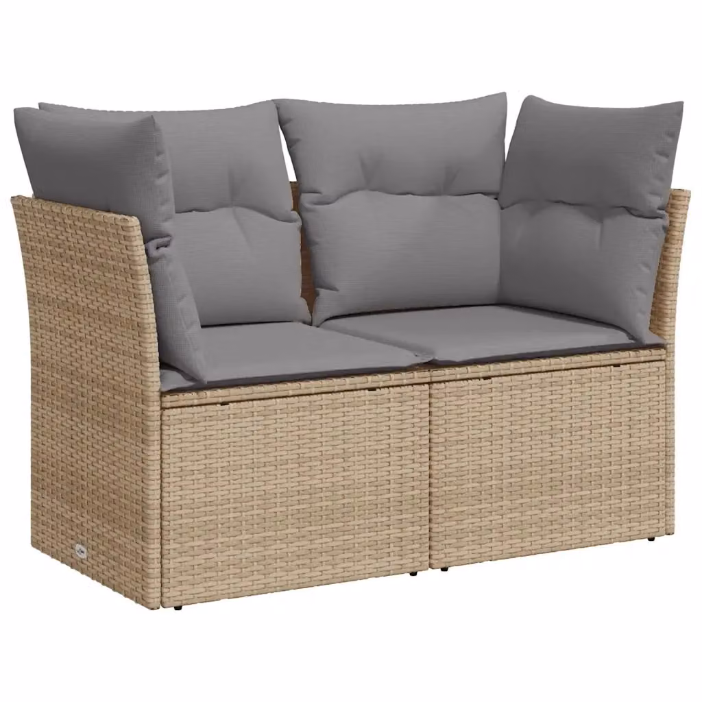 Divano da giardino a 2 posti vidaXL in polyrattan beige e grigio con cuscini inclusi – 2