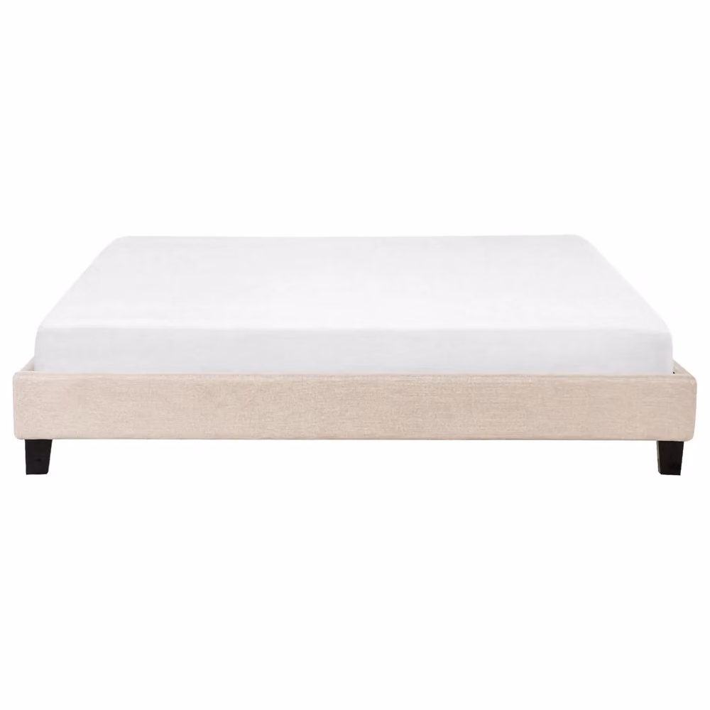 Letto Beliani in tessuto beige con rete a doghe arcuate e struttura in legno senza testiera L/P: 180 x 200 cm – 2