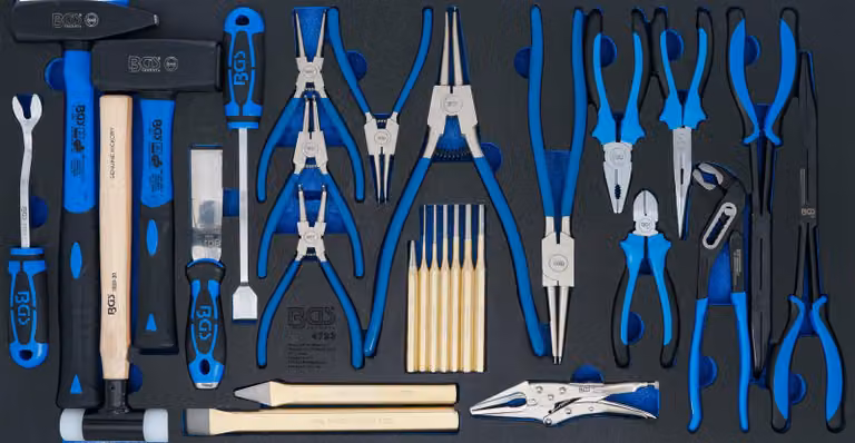 Kit di attrezzi per officina, formato XL, composto da 28 pezzi, inclusi martello, pinze e scalpelli
