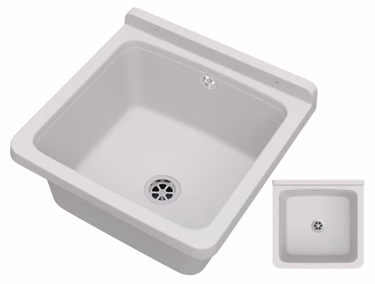Granitan - Lavatoio - Lavandino 40x38 cm - Lavello bianco - con sifone - ORTA