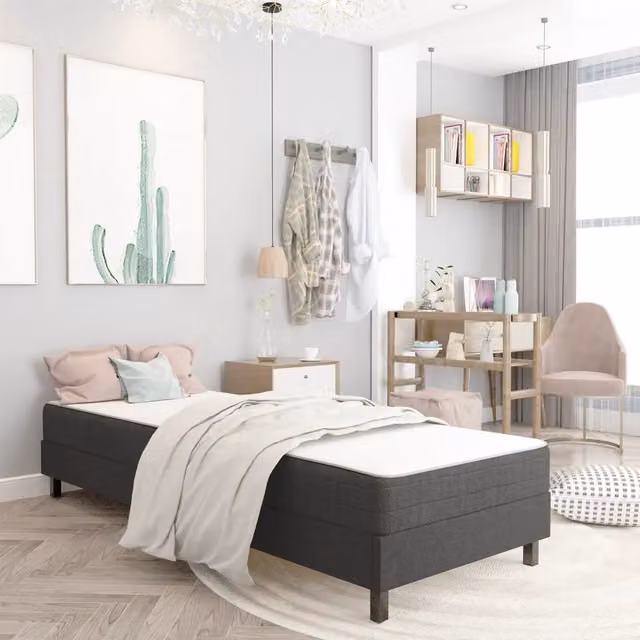 Letto singolo per adulti DESIGN IN moderno in tessuto grigio con struttura in metallo e doghe a ressort
