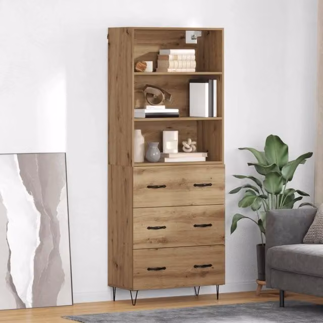 Credenza Buffet con Cassetto vidaXL in Legno e Metallo, Colore Marrone, L/P/H: 69,5 x 34 x 180 cm – 1