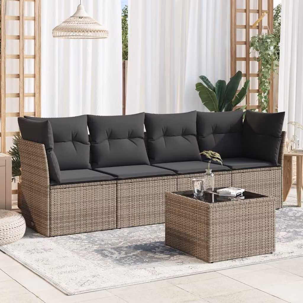 Maison Exclusive - Set Divano da Giardino 5 pz con Cuscini Grigio in Polyrattan