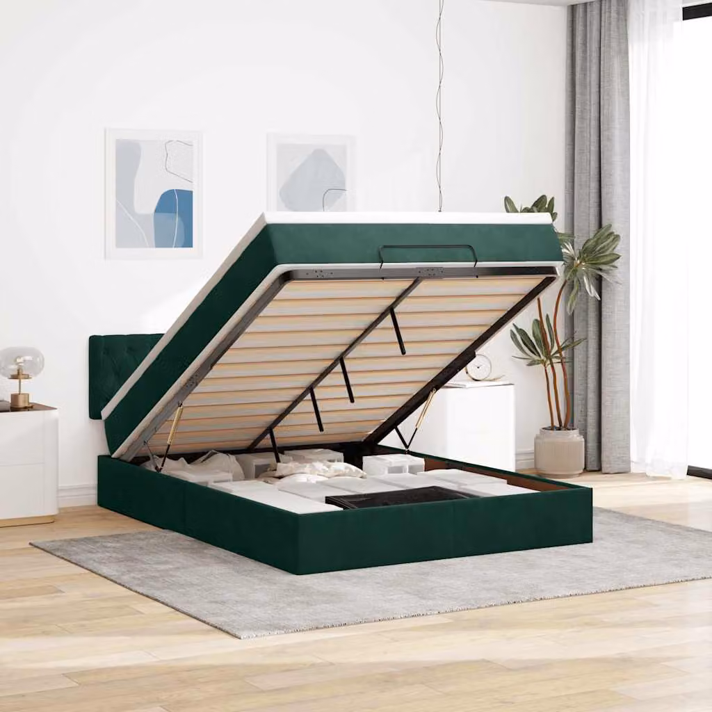 Letto con Pouf e Materasso vidaXL in Velluto con Base a Sollevamento, L: 144 cm, P: 193 cm, H: 88 cm – 1