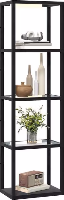 Lampada da terra LED HOMCOM con 4 ripiani in vetro e legno, colore nero