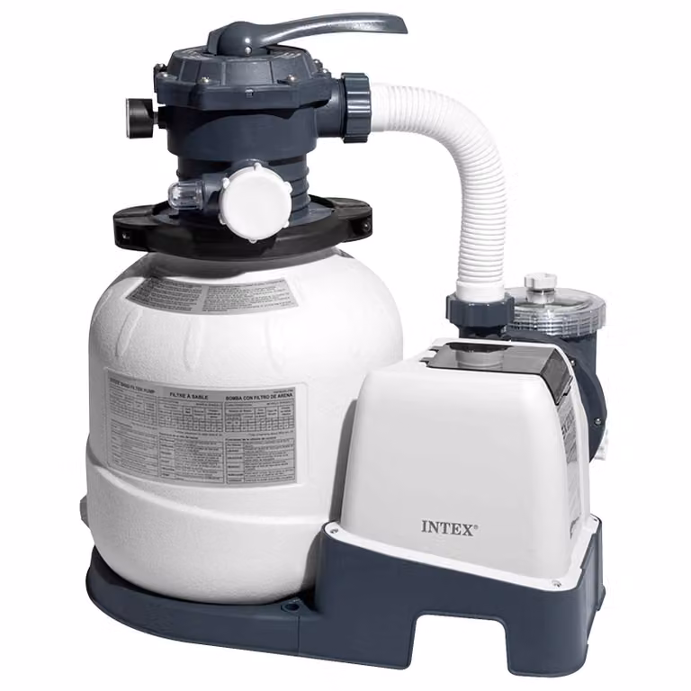 Pompa per filtro a sabbia Intex Krystal Clear WiFi con portata di 7,9 m³/h, bianca e nera