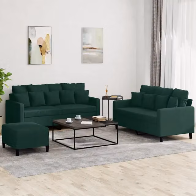 Set di 3 divani moderni vidaXL in velluto verde con cuscini inclusi