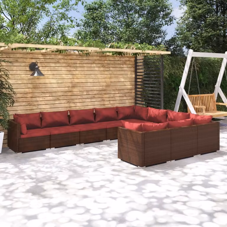 Maison Exclusive - Set da giardino da 10 pezzi con cuscini in polyrattan marrone