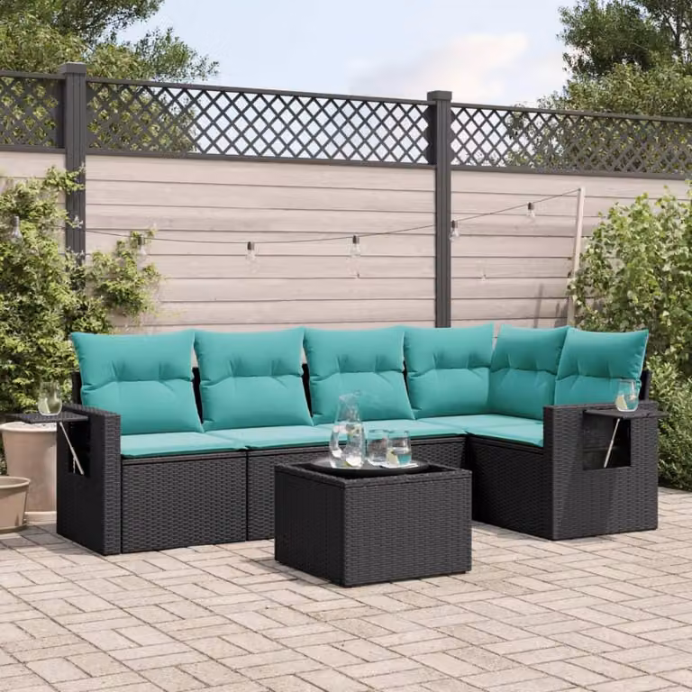 Maison Exclusive - Set di 6 divani da giardino con cuscini, polyrattan nero