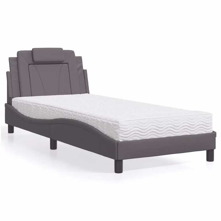 Letto Viana vidaXL con Materasso in Similpelle Grigio e Bianco, Dimensioni: 90 x 190 cm