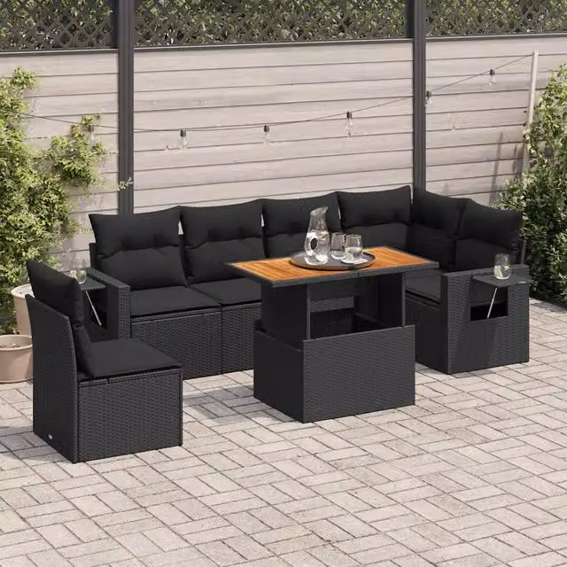 Set Divani da Giardino con Cuscini 7pz Nero Polyrattan 3327156