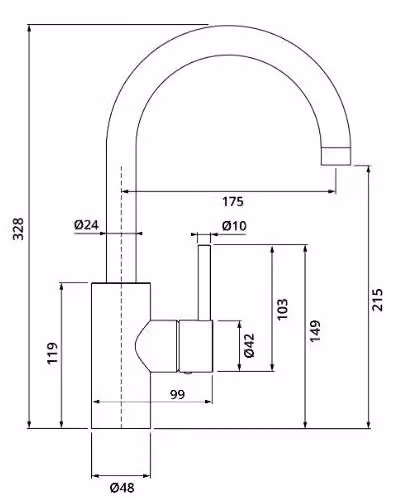 Herzbach DEEP Miscelatore monocomando per lavabo L-Size a bassa pressione, maniglia laterale, senza scarico, cromato